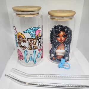 Stylish Glass Tumbler Set with Bamboo Lids